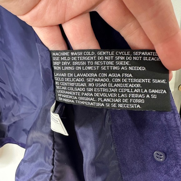 Vintage St Johns Bay Suede Leather Coat Women's Petite Large Purple‎ Button Up - Picture 7 of 8